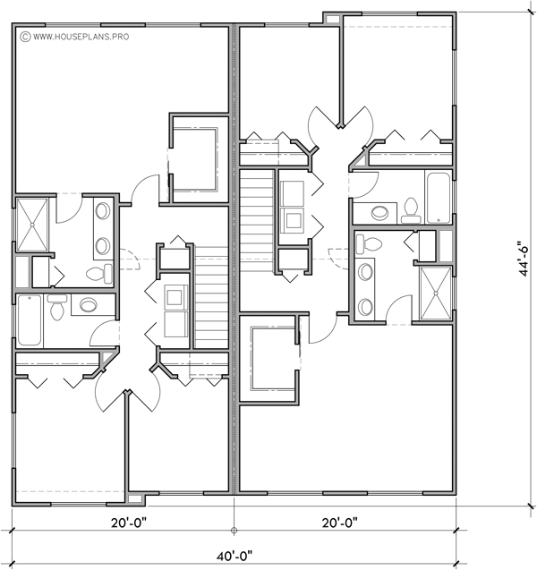 Lower Floor Plan for D-716 Duplex house plan two street faces D-716