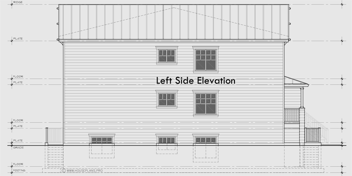 House rear elevation view for S-765 Three stacked units side by side for six total S-765