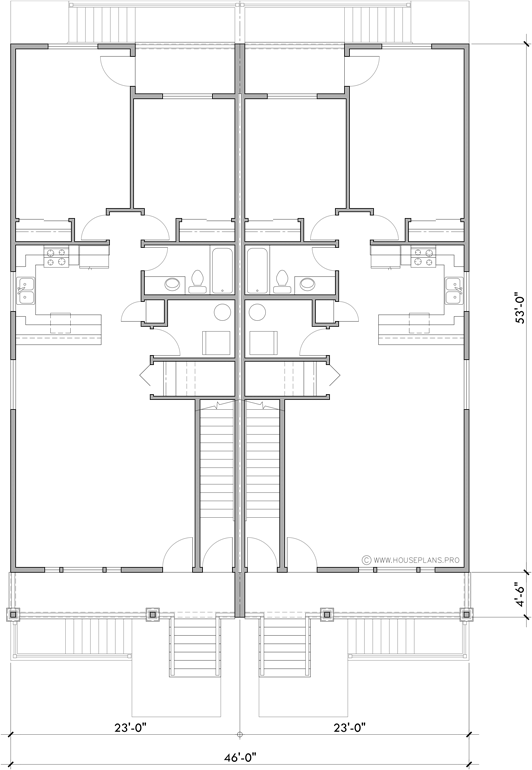 Main Floor Plan 2 for S-765 Three stacked units side by side for six total S-765