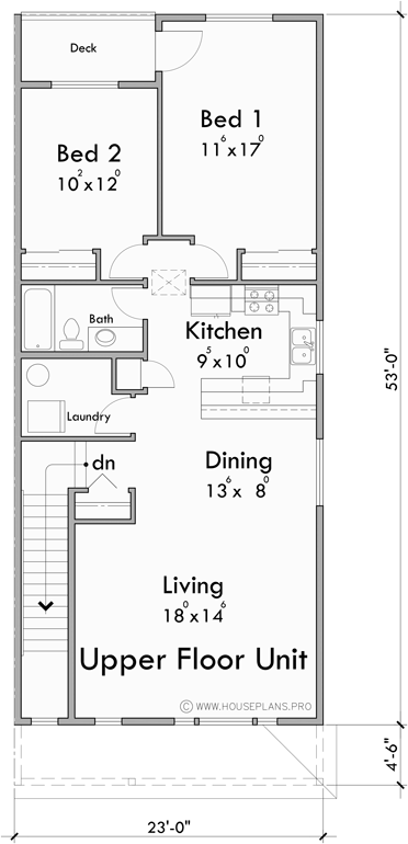 Upper Floor Plan for S-765 Three stacked units side by side for six total S-765