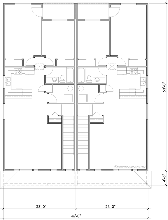 Upper Floor Plan 2 for Three stacked units side by side for six total S-765