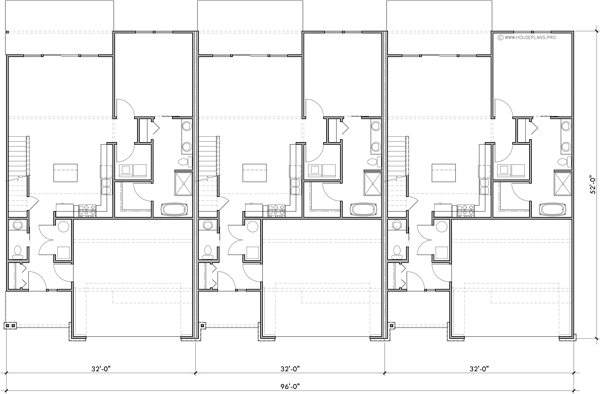 Main Floor Plan 2 for T-460 Triplex House Plan, Master Bedroom on Main Floor, Two Car Garage, T-460