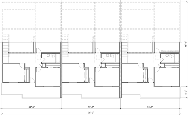Upper Floor Plan 2 for Triplex House Plan, Master Bedroom on Main Floor, Two Car Garage, T-460
