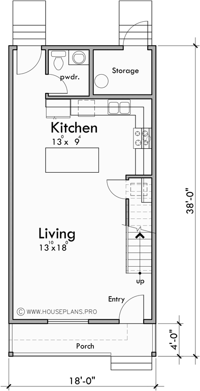 Main Floor Plan for F-671 Quad plex town house plan F-671