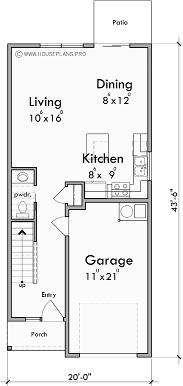 Main Floor Plan for F-670 Quad plex town house plan F-670