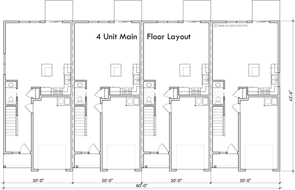 Main Floor Plan 2 for F-670 Quad plex town house plan F-670