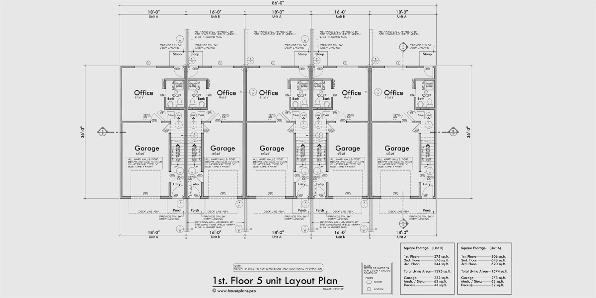 House rear elevation view for FV-683 Town house plan FV-683