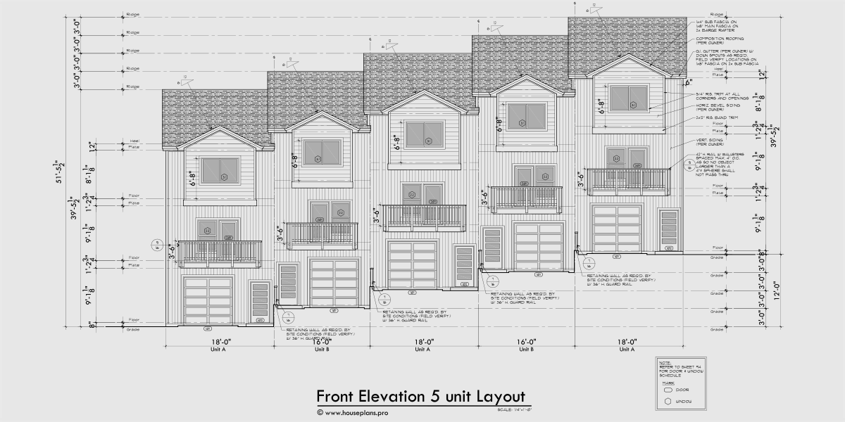 House front color elevation view for FV-683 Town house plan FV-683