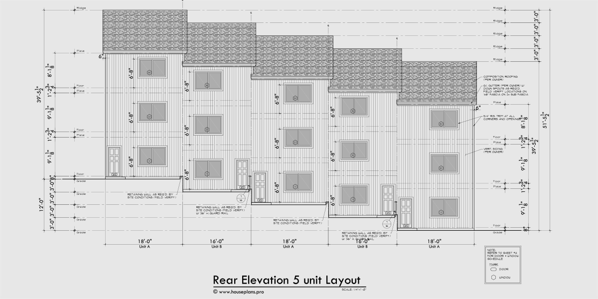 House side elevation view for FV-683 Town house plan FV-683