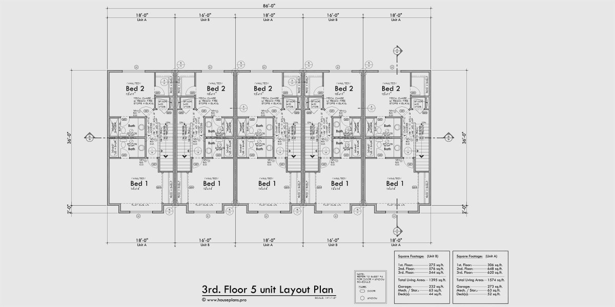 House rear elevation view for FV-683 Town house plan FV-683