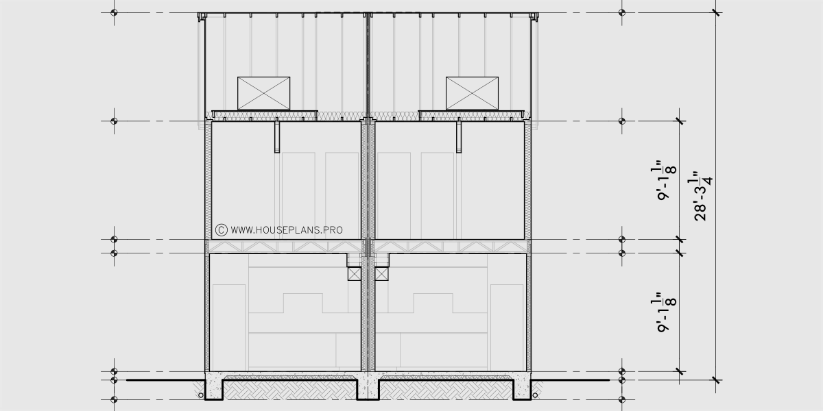 House rear elevation view for D-765 12ft-6in wide NARROW town house plan 3 bedroom D-765