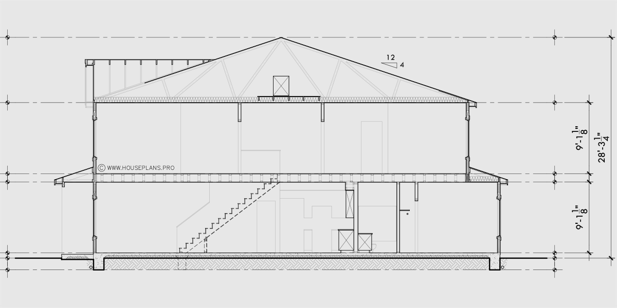 House rear elevation view for D-765 12ft-6in wide NARROW town house plan 3 bedroom D-765