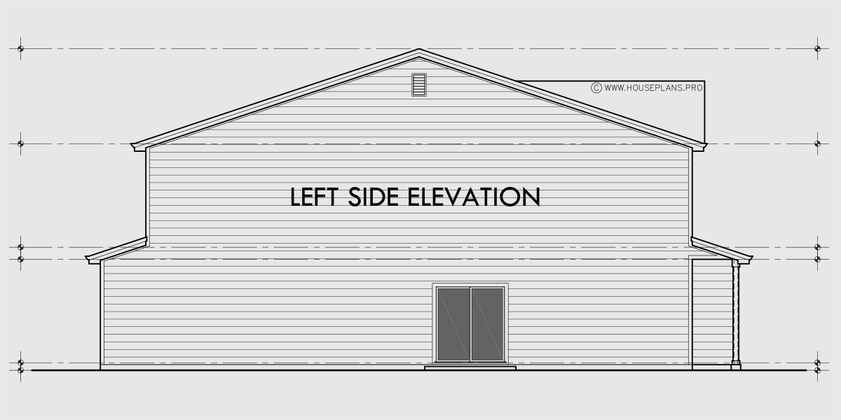 House rear elevation view for D-765 12ft-6in wide NARROW town house plan 3 bedroom D-765