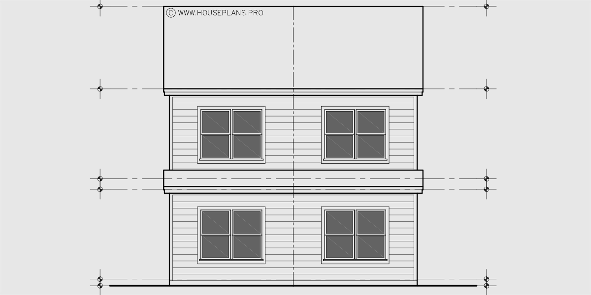 House rear elevation view for D-765 12ft-6in wide NARROW town house plan 3 bedroom D-765