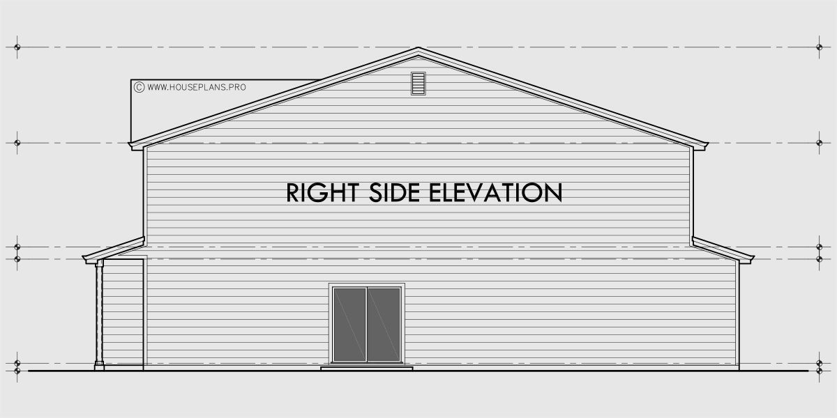 House rear elevation view for D-765 12ft-6in wide NARROW town house plan 3 bedroom D-765