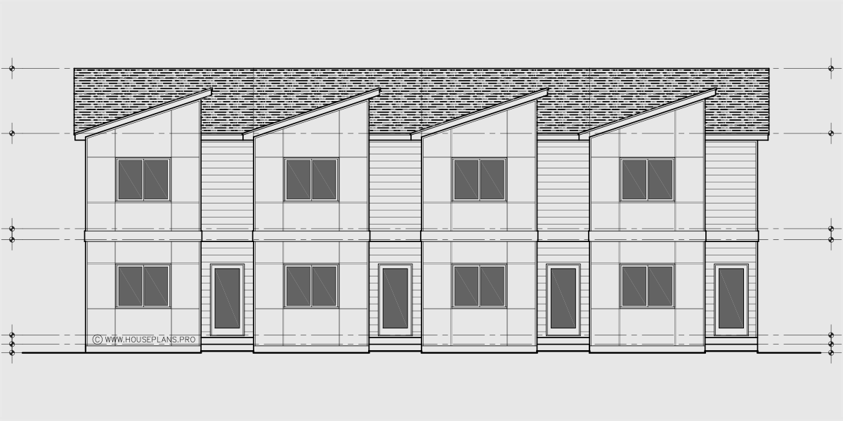 House front drawing elevation view for F-688 Efficient 4 unit town house plan F-688