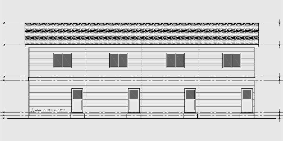 House side elevation view for F-688 Efficient 4 unit town house plan F-688