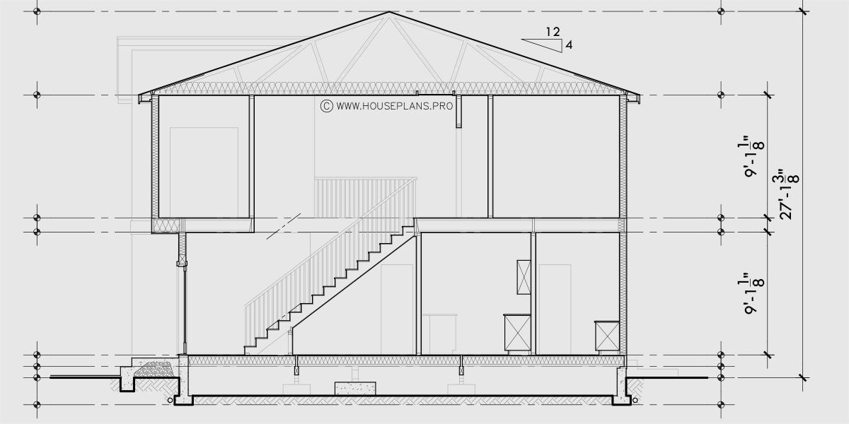 House rear elevation view for F-688 Efficient 4 unit town house plan F-688