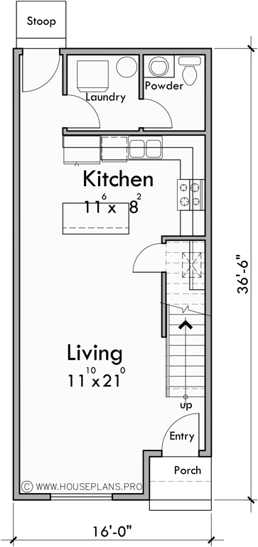 Main Floor Plan for F-688 Efficient 4 unit town house plan F-688