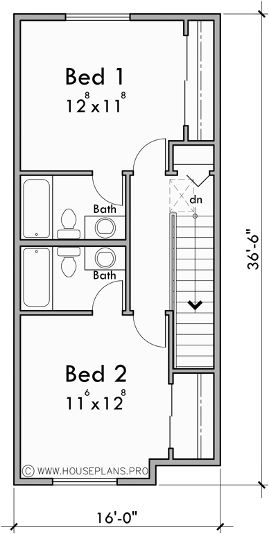 Upper Floor Plan for F-688 Efficient 4 unit town house plan F-688