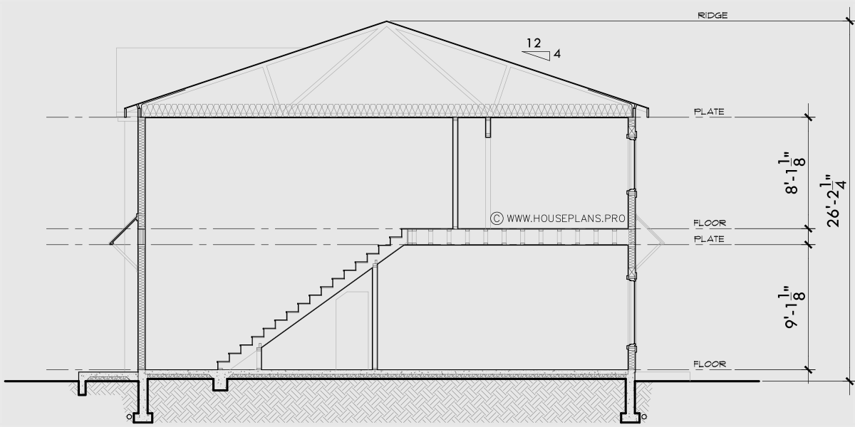 House rear elevation view for T-463 Popular town house plan, three units