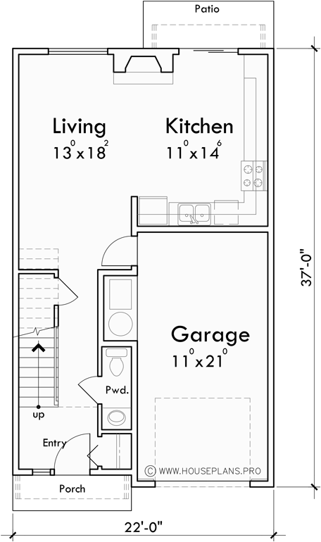 Main Floor Plan for T-463 Popular town house plan, three units