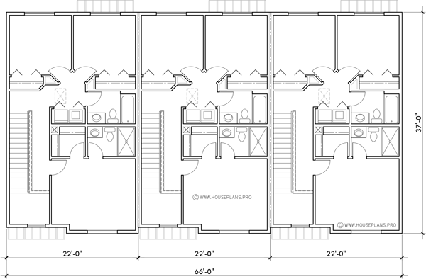 Upper Floor Plan 2 for Popular town house plan, three units