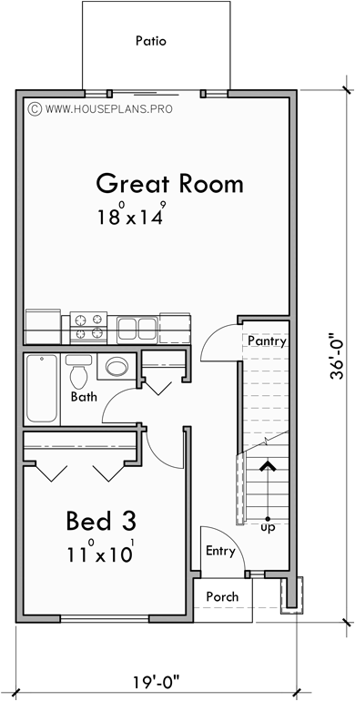 Main Floor Plan for F-687 Four plex town house plan with 3 master suites