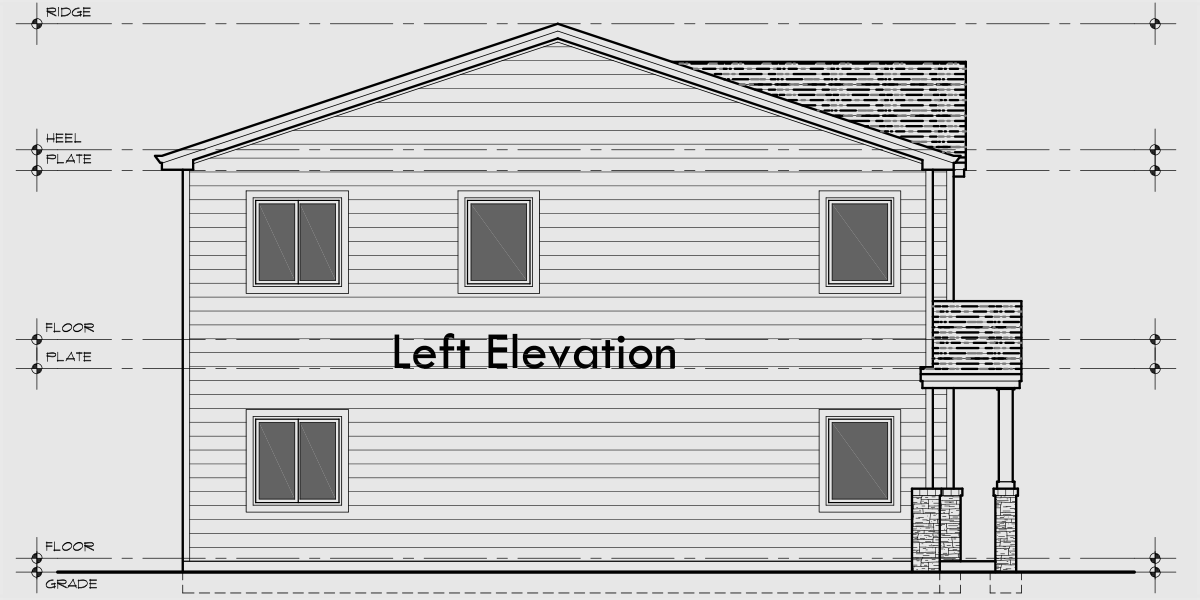 House side elevation view for F-679 4 bedroom with main floor bedroom 4 plex