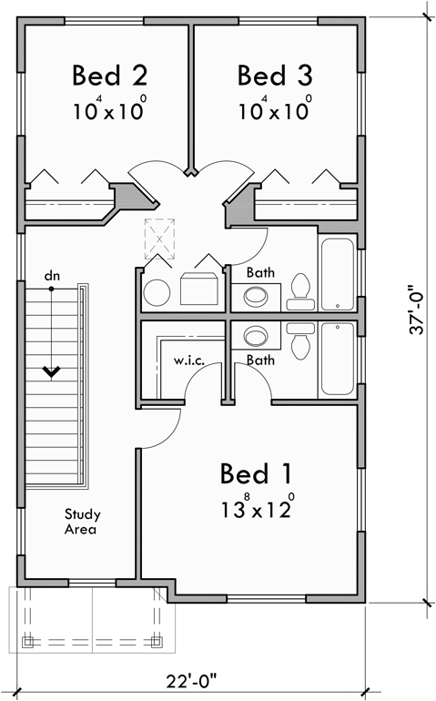 Upper Floor Plan for F-679 4 bedroom with main floor bedroom 4 plex