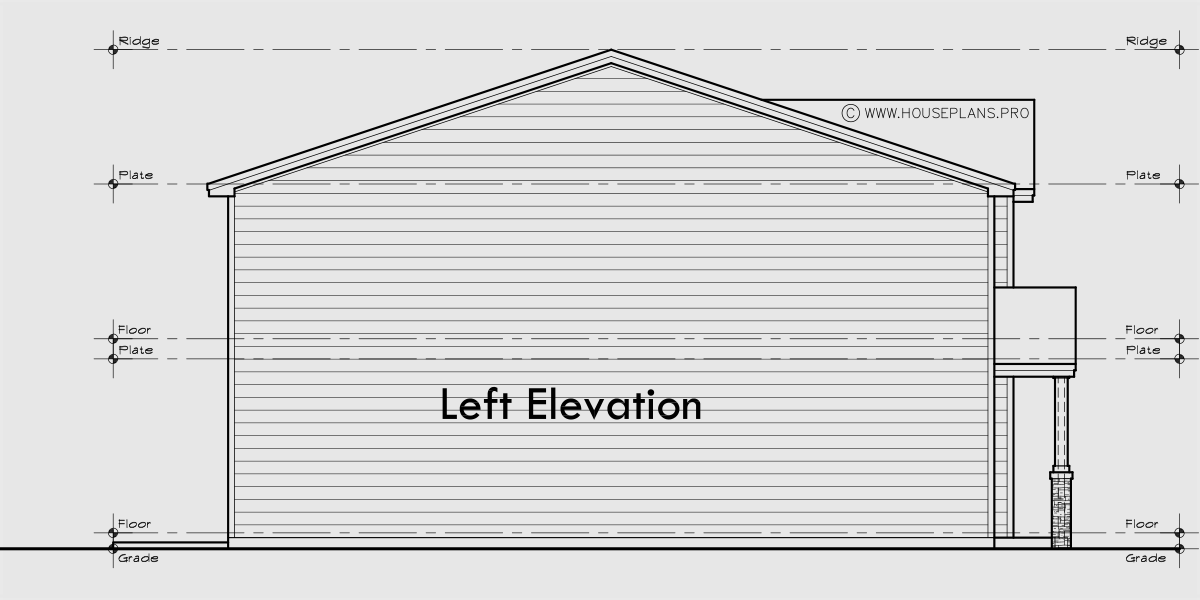 House rear elevation view for F-673 24 foot wide town house plan