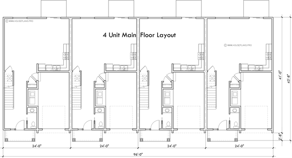 Main Floor Plan 2 for F-673 24 foot wide town house plan