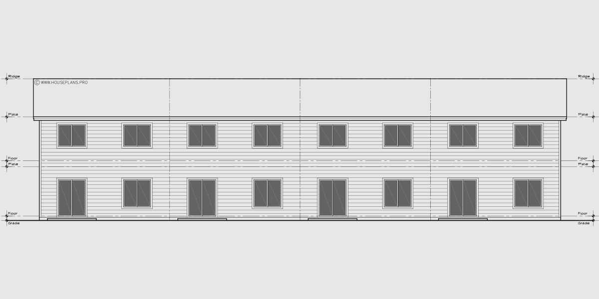 House side elevation view for F-673 24 foot wide town house plan