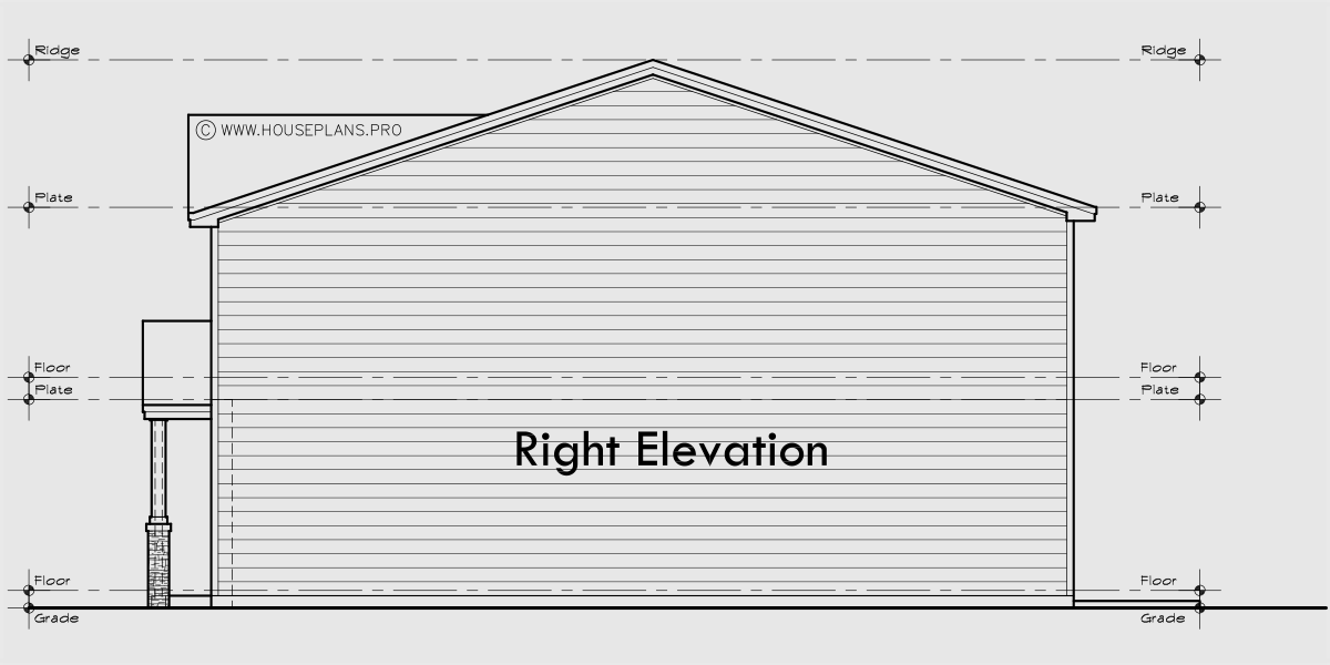 House rear elevation view for F-673 24 foot wide town house plan