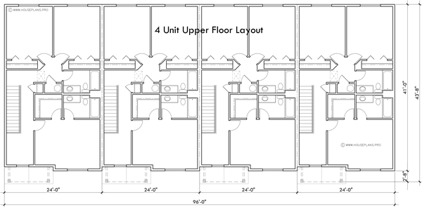 Upper Floor Plan 2 for 24 foot wide town house plan