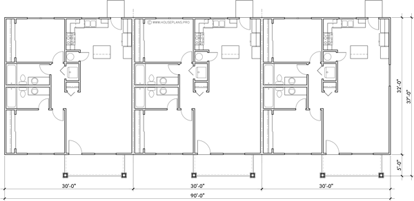 Main Floor Plan 2 for T-462 One level triplex two bedroom 2 bath 