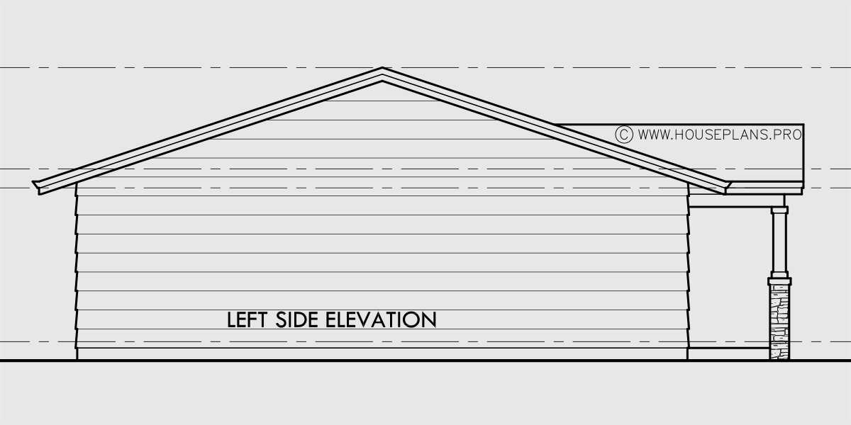 House rear elevation view for T-462 One level triplex two bedroom 2 bath 