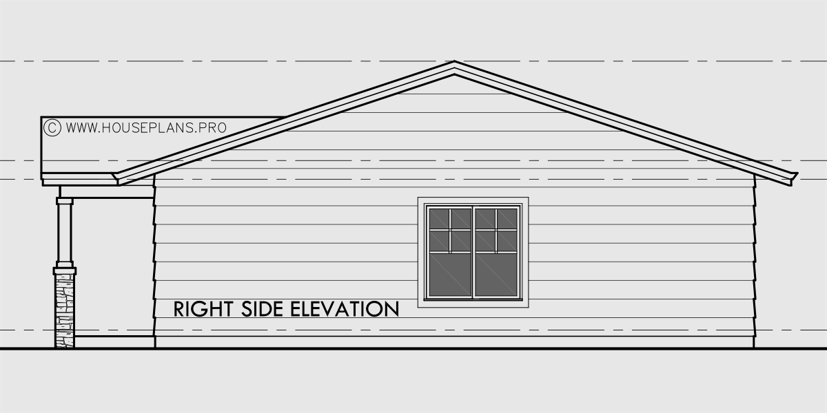 House rear elevation view for T-462 One level triplex two bedroom 2 bath 