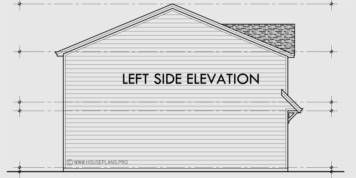 House rear elevation view for T-461 Triplex town house plan 2 master bedrooms and garage