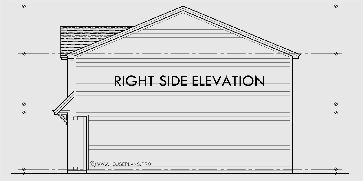 House rear elevation view for T-461 Triplex town house plan 2 master bedrooms and garage