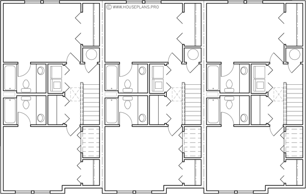 Upper Floor Plan 2 for Triplex town house plan 2 master bedrooms and garage