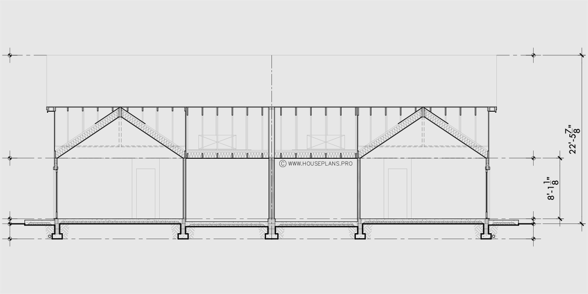 House rear elevation view for D-763 One level town house duplex plan