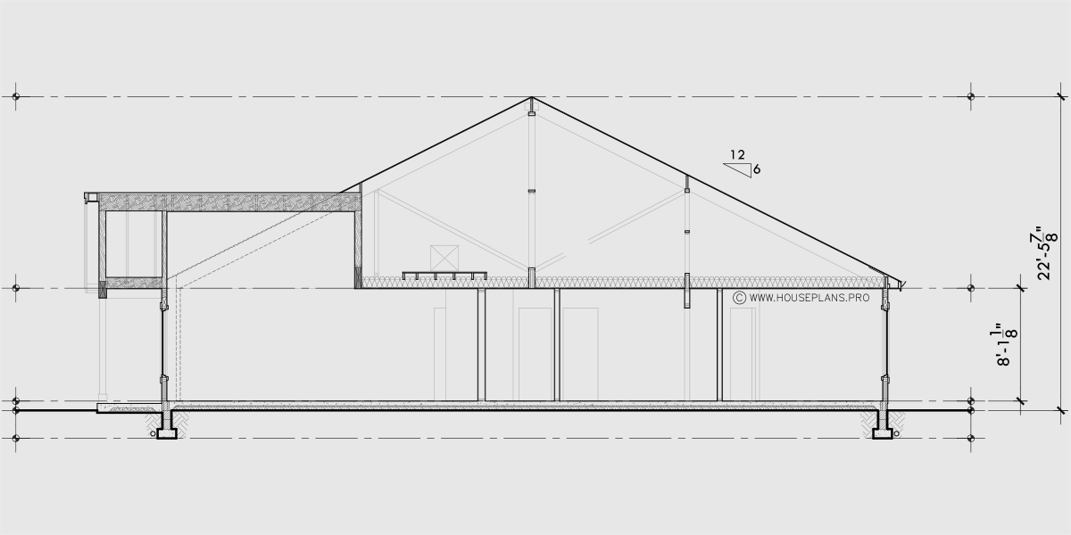 House rear elevation view for D-763 One level town house duplex plan