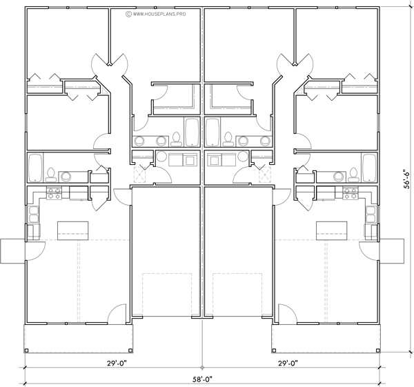 Main Floor Plan 2 for D-763 One level town house duplex plan