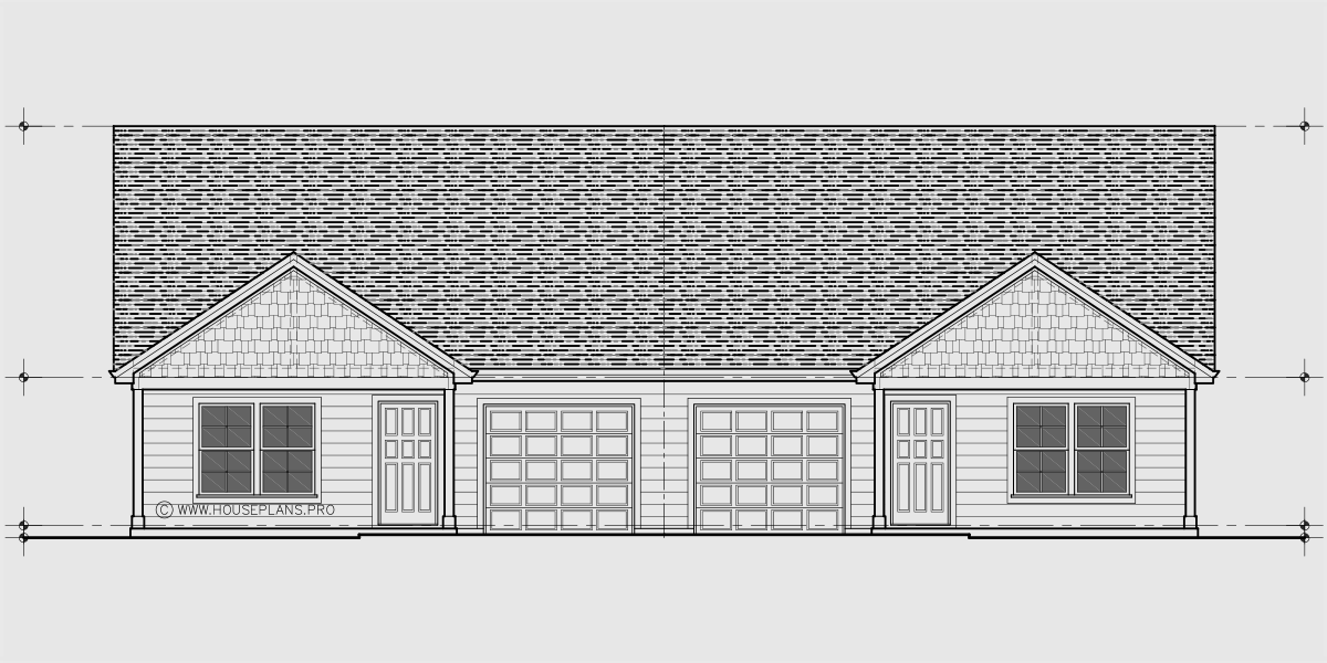 House front drawing elevation view for D-763 One level town house duplex plan