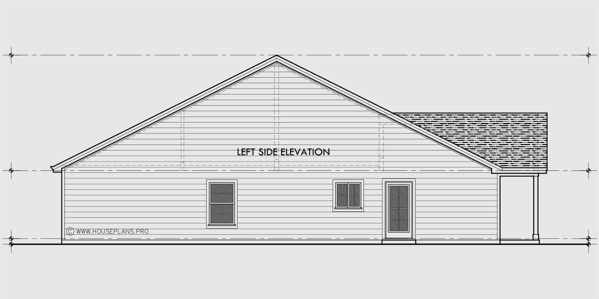 House rear elevation view for D-763 One level town house duplex plan