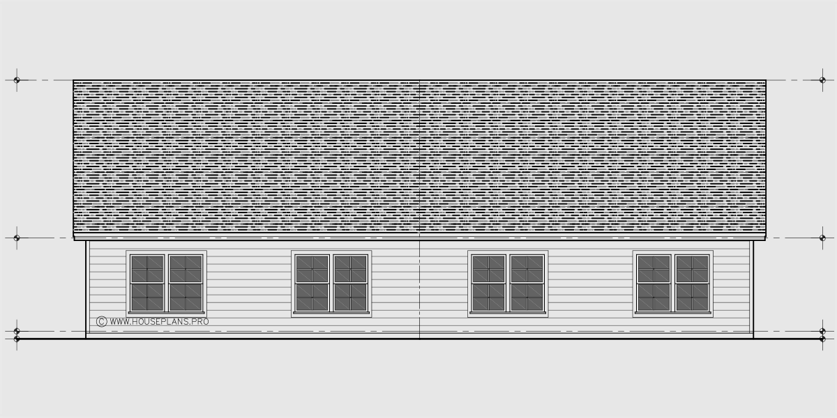 House side elevation view for D-763 One level town house duplex plan