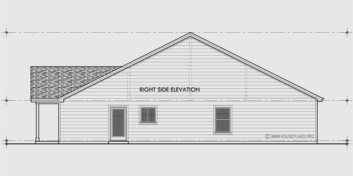 House rear elevation view for D-763 One level town house duplex plan