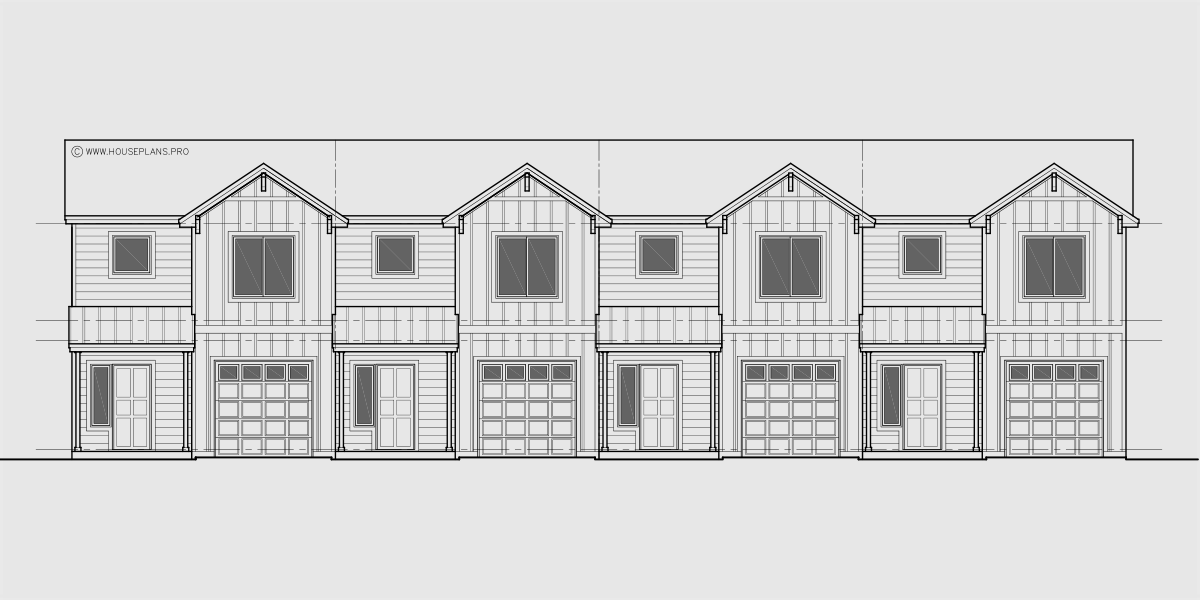 House front drawing elevation view for F-689 Town house plan 22 ft wide units 