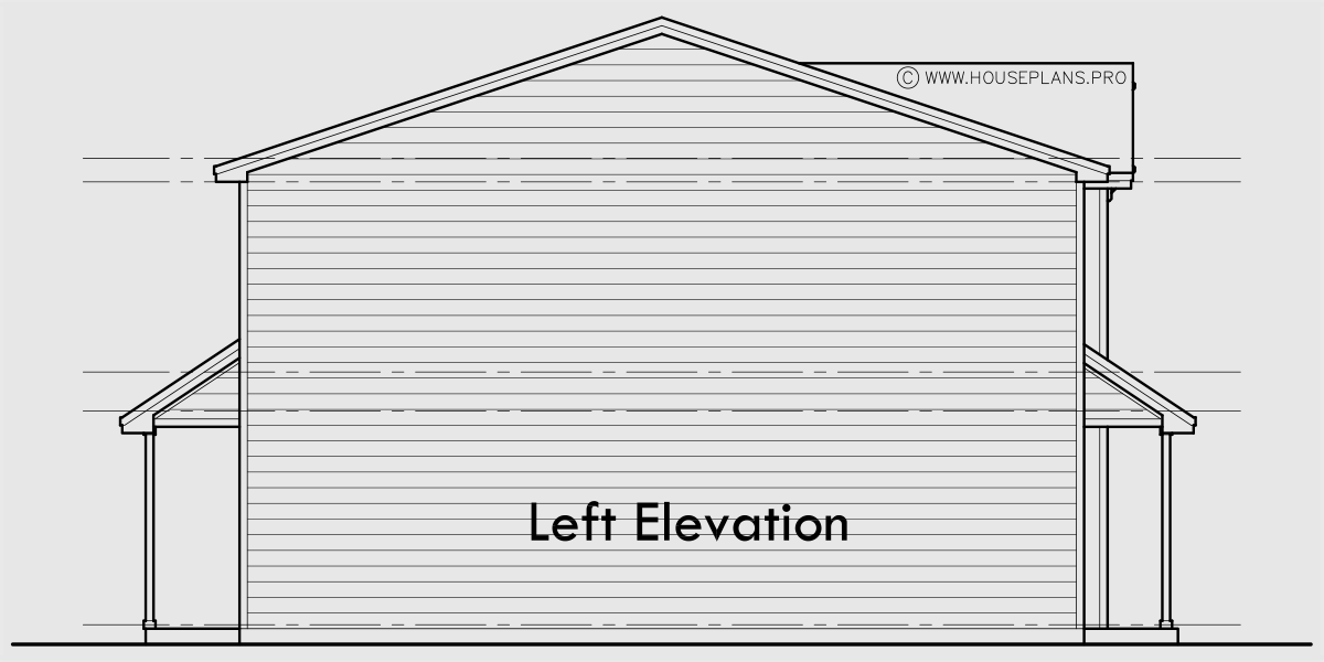 House side elevation view for F-689 Town house plan 22 ft wide units 